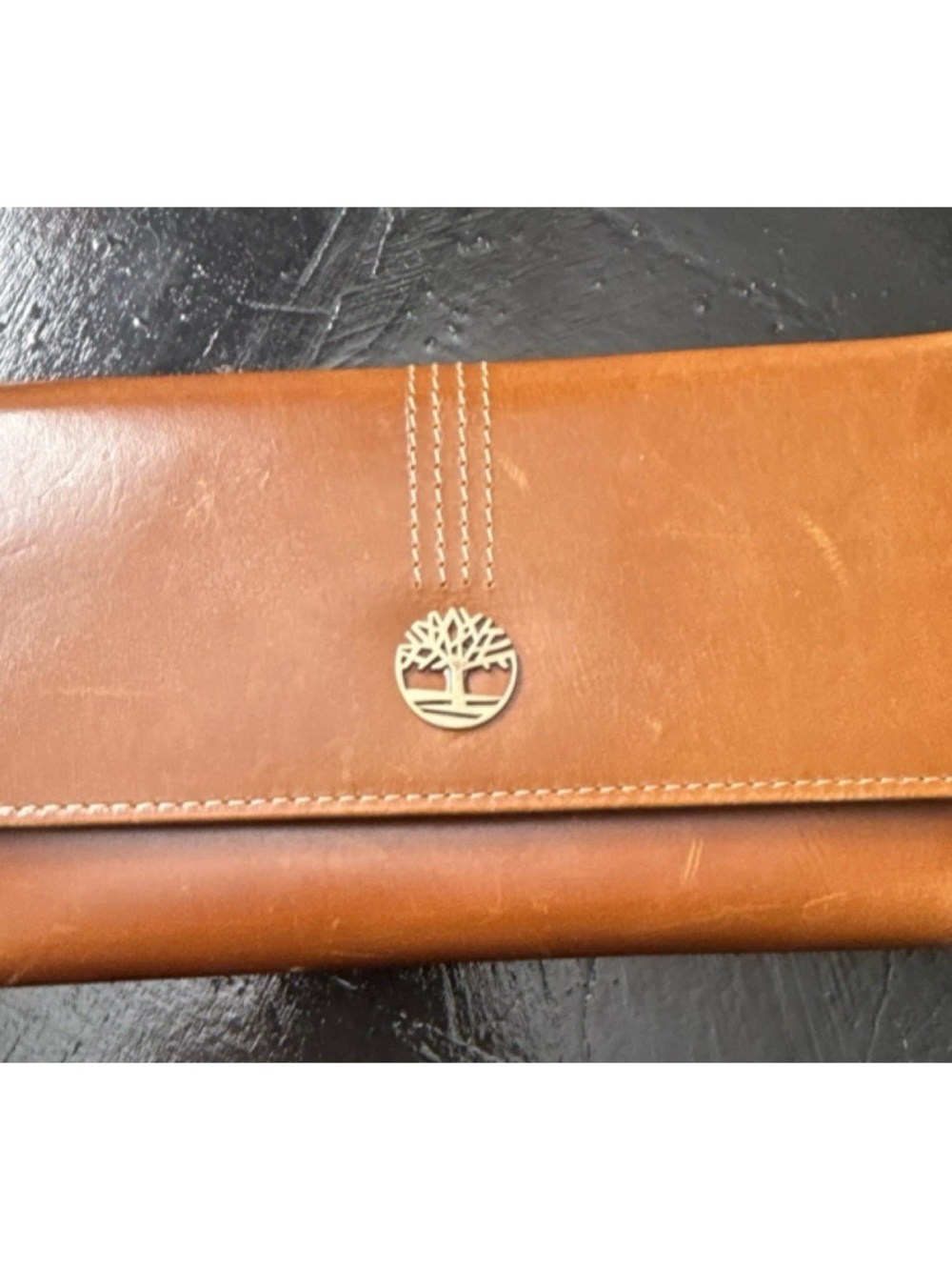 Timberland Tan Leather Envelope Wallet with Tree Emblem